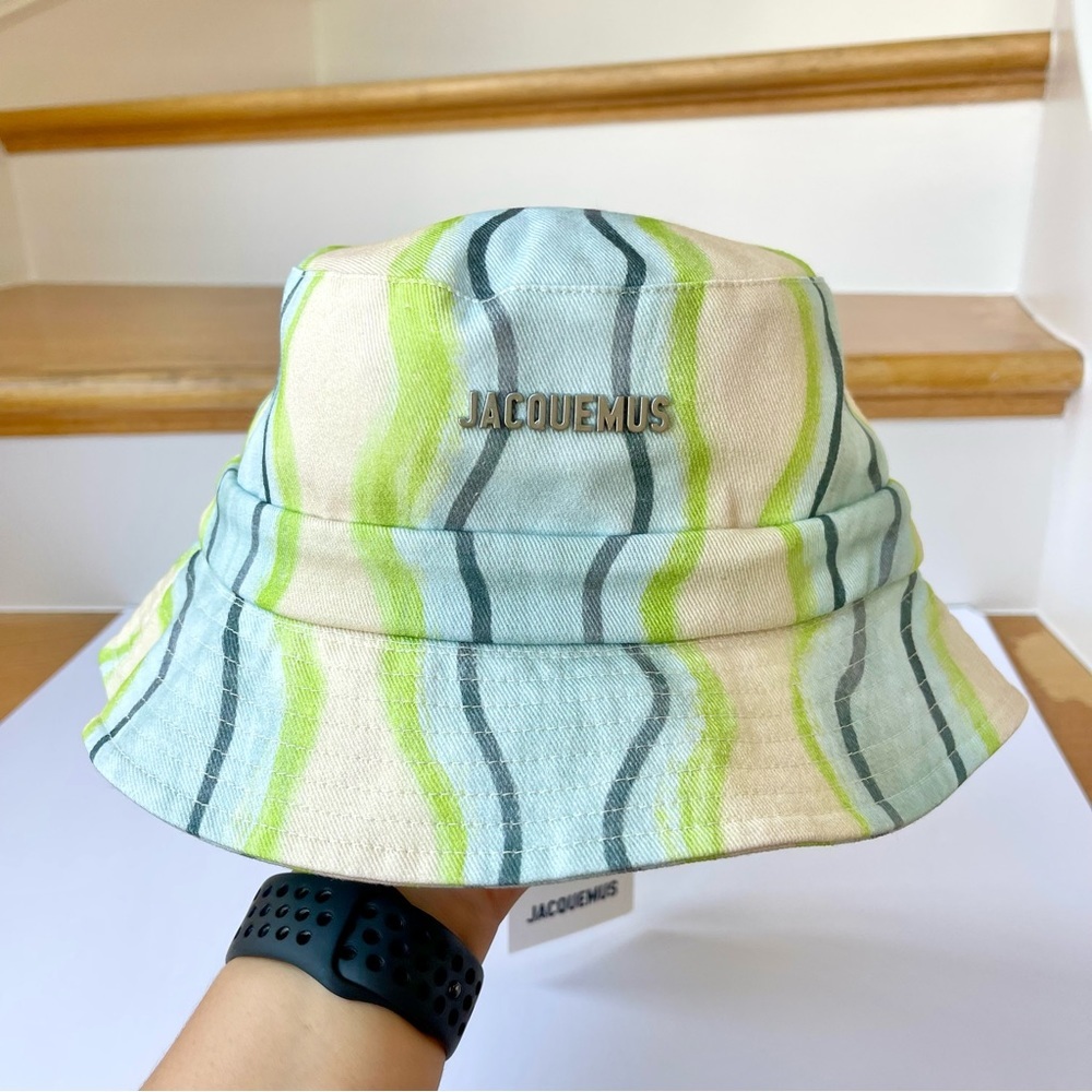 NWT Jacquemus Bucket Hat Le Bob Gadjo Unisex in Blue / Grey Stripe Le Raphia - Picture 13 of 16
